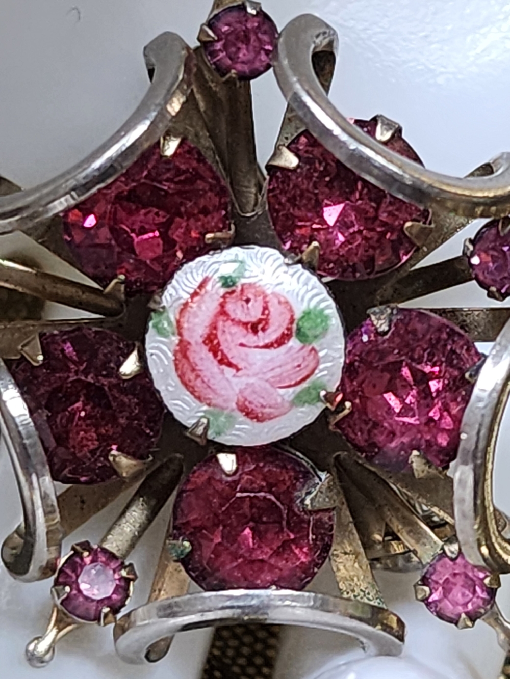 Pink Rhinestone Floral Brooch‎ - Unbranded